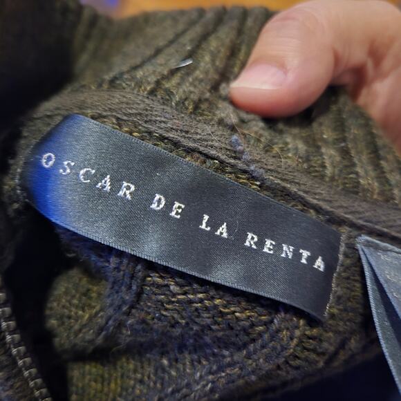 Oscar de la Renta Men’s Green Ribbed Quarter Zip Sweater Size Large - Picture 7 of 8